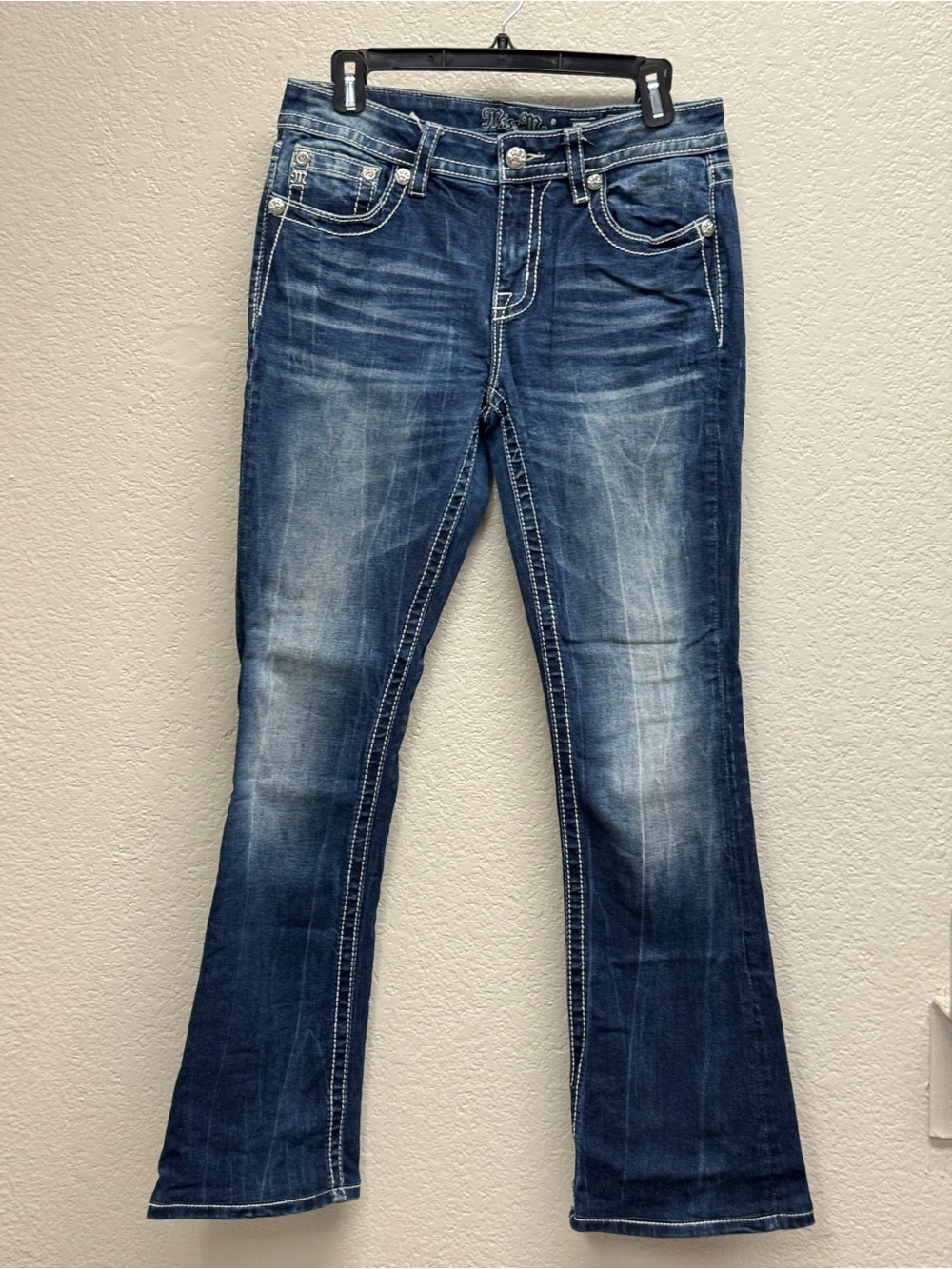 Miss Me Blue Faded Flare Jeans size 29 Rise 9.5 boot cut Chloe vintage